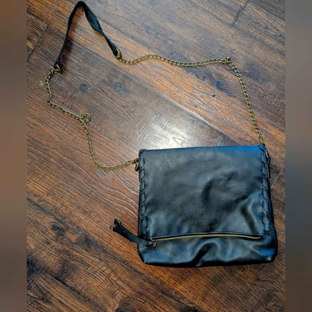 Black and Gold Crossbody Bag with Chain Strap